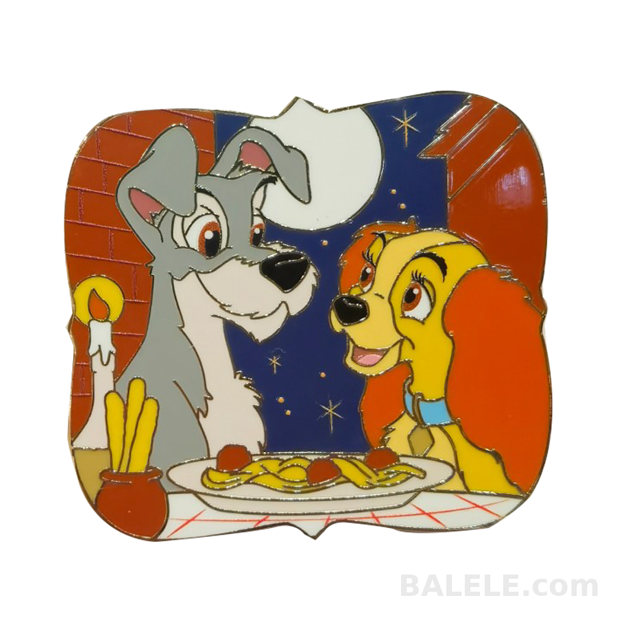 Disney Lady and the Tramp Spaghetti Kiss Pin – Classic Romantic Scene from 1955 Animated Film - Hong Kong Disneyland, Lady and the Tramp, OE - Dis...