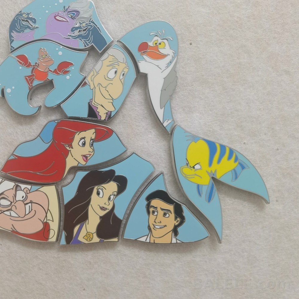 Disney The Little Mermaid 35th Anniversary Puzzle Mystery Pin Full Set 10 - Hong Kong Disneyland, The Little Mermaid, Ariel, Flounder, King Triton, Seba...