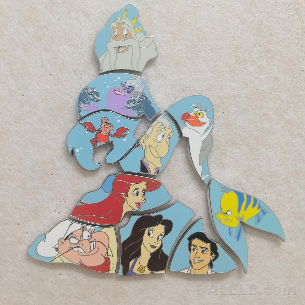 Disney The Little Mermaid 35th Anniversary Puzzle Mystery Pin Full Set 10 - Hong Kong Disneyland, The Little Mermaid, Ariel, Flounder, King Triton, Seba...