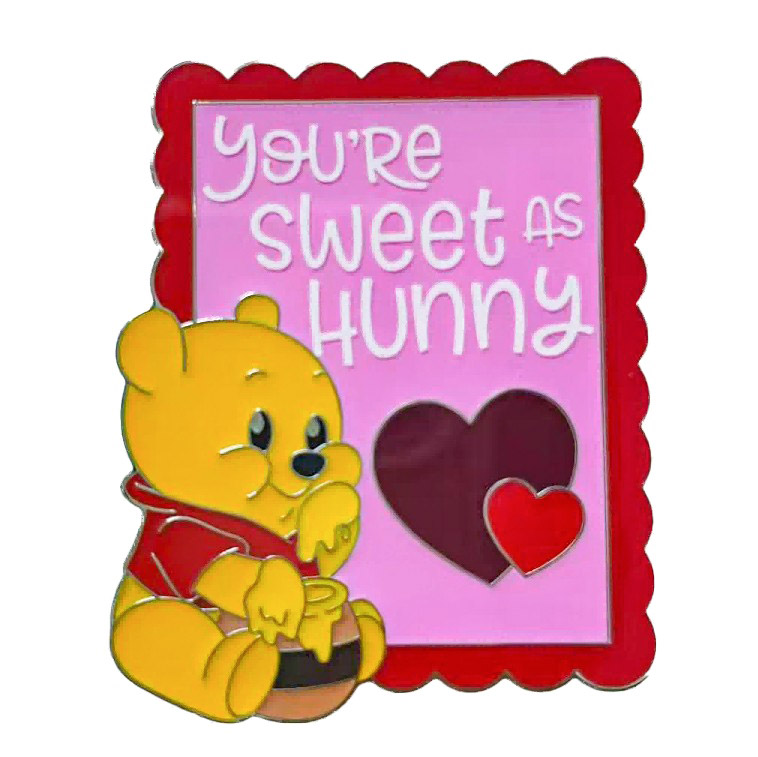 Disney Winnie the Pooh 2026 Valentine’s Day Heart Stamp Pin · Hong Kong Disneyland · Winine the Pooh · 2026 Valentine’s Day · Mystery Pins · Disney collectible pin on BALELE