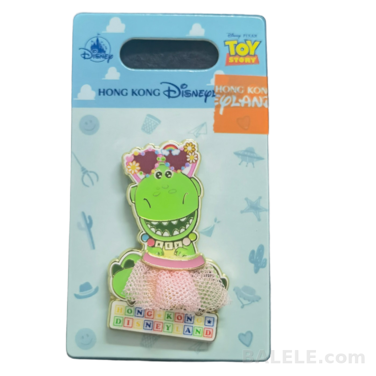 Hong Kong Disneyland Rex Pin – Toy Story Character with Tutu & Flower Crown · Disney collectible pin on BALELE