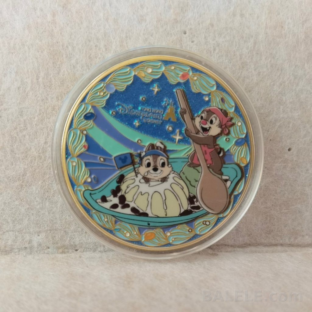 Hong Kong Disneyland Chip n Dale Sundae Dessert Dual-Sided Glitter Enamel Coin - Hong Kong Disneyland, Mickey and friends, Disney Collectible Coin, Chip...