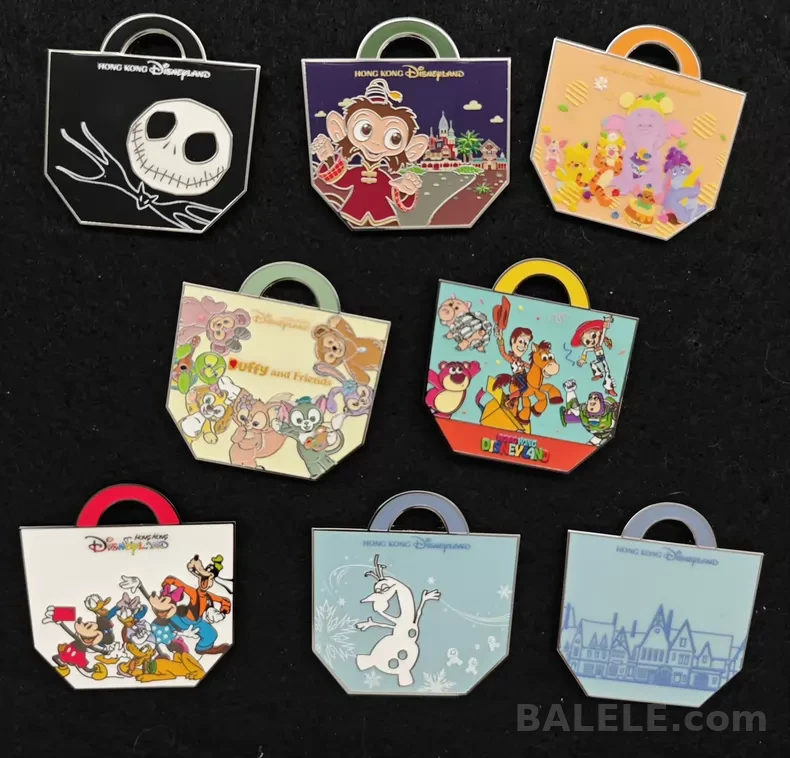 HKDL Disney Mickey Toy Story Shopping Bag Mystery Pin Full Set of 8 - Hong Kong Disneyland, Shopping Bag, Mystery Pin - Disney collectible pin on BALELE...