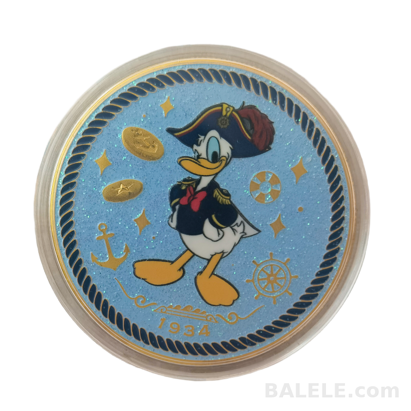 Hong Kong Disneyland Donald Duck Pirate 1934 Double Sided Glitter Medallion Disney Collectible Coin - Hong Kong Disneyland, Donald Duck, Disney Collecti...
