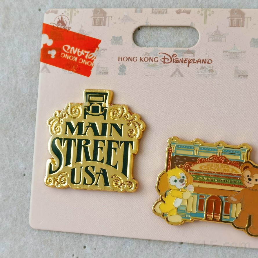 Hong Kong Disneyland Park Landmark Series Main Street USA Gold Letter & Duffy CookieAnn Building 2pc Enamel Pin - Hong Kong Disneyland, HK Disneyla...