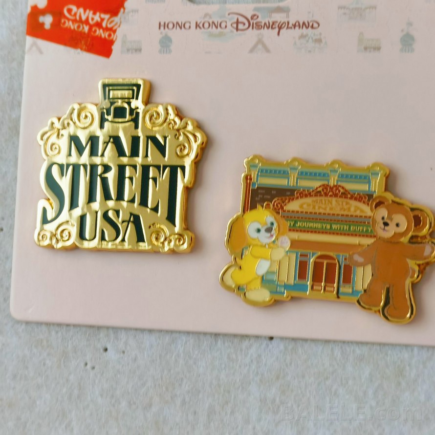 Hong Kong Disneyland Park Landmark Series Main Street USA Gold Letter & Duffy CookieAnn Building 2pc Enamel Pin - Hong Kong Disneyland, HK Disneyla...